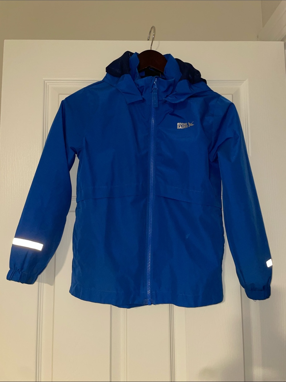 Eddie Bauer Kids Royal Blue Hooded (detachable) Raincoat with Reflective Accents